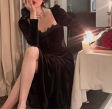 Ndyad style birthday dress daily party French temperament velvet black dress for women HZ1024
