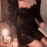 Ndyad style birthday dress daily party French temperament velvet black dress for women HZ1024
