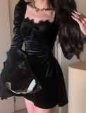 Ndyad style birthday dress daily party French temperament velvet black dress for women HZ1024