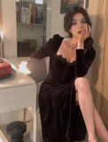 Ndyad style birthday dress daily party French temperament velvet black dress for women HZ1024