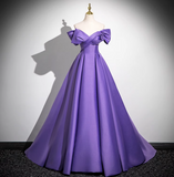 Ndyad A-line V-neck satin long prom dress, purple formal dress HZ1024
