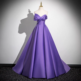 Ndyad A-line V-neck satin long prom dress, purple formal dress HZ1024
