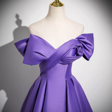 Ndyad A-line V-neck satin long prom dress, purple formal dress HZ1024