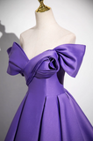 Ndyad A-line V-neck satin long prom dress, purple formal dress HZ1024