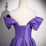 Ndyad A-line V-neck satin long prom dress, purple formal dress HZ1024