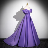 Ndyad A-line V-neck satin long prom dress, purple formal dress HZ1024