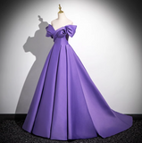 Ndyad A-line V-neck satin long prom dress, purple formal dress HZ1024