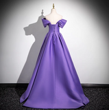 Ndyad A-line V-neck satin long prom dress, purple formal dress HZ1024