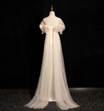 Evafashion A-line off-the-shoulder satin tulle long prom dress, off-white formal dress HZ1024