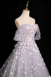 Ndyad A-line sweetheart neck tulle sequin long prom dress, purple formal long dress HZ1024
