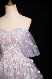 Ndyad A-line sweetheart neck tulle sequin long prom dress, purple formal long dress HZ1024