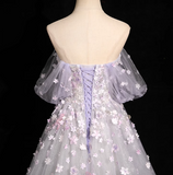 Ndyad A-line sweetheart neck tulle sequin long prom dress, purple formal long dress HZ1024
