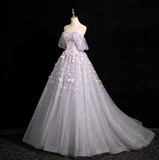 Ndyad A-line sweetheart neck tulle sequin long prom dress, purple formal long dress HZ1024