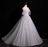 Ndyad A-line sweetheart neck tulle sequin long prom dress, purple formal long dress HZ1024