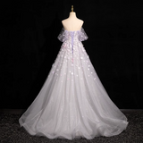 Ndyad A-line sweetheart neck tulle sequin long prom dress, purple formal long dress HZ1024