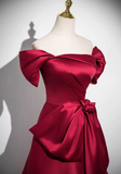 Evafashion A-line off-the-shoulder satin long prom dress, burgundy formal long dress HZ1024