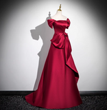 Evafashion A-line off-the-shoulder satin long prom dress, burgundy formal long dress HZ1024