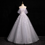 Ndyad A-line sweetheart neck tulle sequin long prom dress, purple formal long dress HZ1024