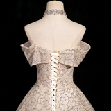 Ndyad A-line V-neck mesh sequin long prom dress, champagne formal long dress HZ1024