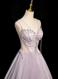 Ndyad A-line V-neck Satin Rhinestone Long Prom Dress, Purple Formal Long Dress HZ1024
