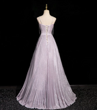 Ndyad A-line V-neck Satin Rhinestone Long Prom Dress, Purple Formal Long Dress HZ1024