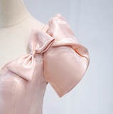 Ndyad A-line V-neck satin long prom dress, pink formal long dress HZ1024