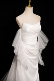 Ndyad Mermaid strapless satin tulle long prom dress, white formal long dress HZ1024