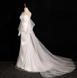 Ndyad Mermaid strapless satin tulle long prom dress, white formal long dress HZ1024