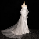 Ndyad Mermaid strapless satin tulle long prom dress, white formal long dress HZ1024
