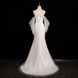 Ndyad Mermaid strapless satin tulle long prom dress, white formal long dress HZ1024