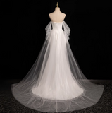 Ndyad Mermaid strapless satin tulle long prom dress, white formal long dress HZ1024