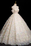 Ndyad A-line sweetheart neck tulle beaded long prom dress, champagne formal long dress HZ1024