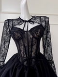 Ndyad A-line Sweetheart Neck Lace Satin Short Prom Dress, Black Homecoming Dress HZ1024