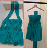 Ndyad blue A-line strapless chiffon short prom dress, lake blue homecoming dress HZ1024
