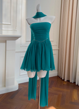 Ndyad blue A-line strapless chiffon short prom dress, lake blue homecoming dress HZ1024