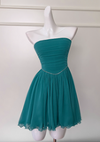 Ndyad blue A-line strapless chiffon short prom dress, lake blue homecoming dress HZ1024