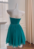 Ndyad blue A-line strapless chiffon short prom dress, lake blue homecoming dress HZ1024