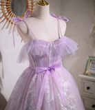 Ndyad A-line sweetheart neckline tulle lace short prom dress, purple homecoming dress HZ1024