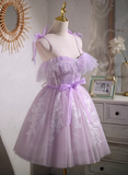 Ndyad A-line sweetheart neckline tulle lace short prom dress, purple homecoming dress HZ1024
