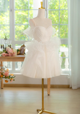 Evafashion A-line off-the-shoulder tulle lace short prom dress, white homecoming dress HZ1024