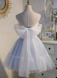 Ndyad blue A-line tulle lace beaded short prom dress, light blue homecoming dress HZ1024
