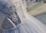 Ndyad blue A-line tulle lace beaded short prom dress, light blue homecoming dress HZ1024