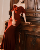 Ndyad Burgundy Off-the-shoulder Fishtail Dress Slim Fit Party Dress HZ1024