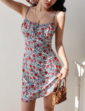 Evafashion floral suspender dress holiday style dress HZ1024
