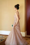 Ndyad A-line tulle beaded long prom dress, pink formal long dress HZ1024