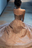 Ndyad A-line tulle beaded long prom dress, pink formal long dress HZ1024