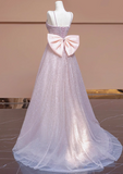 Ndyad A-line tulle beaded long prom dress, pink formal long dress HZ1024