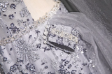 Ndyad A-line Sweetheart Neck Tulle Rhinestone Long Prom Dress, Grey Formal Long Dress HZ1024