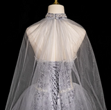 Ndyad A-line Sweetheart Neck Tulle Rhinestone Long Prom Dress, Grey Formal Long Dress HZ1024