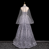 Ndyad A-line Sweetheart Neck Tulle Rhinestone Long Prom Dress, Grey Formal Long Dress HZ1024